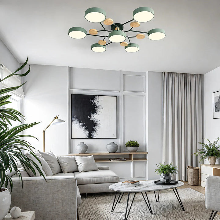 Sleek semi-flush mount LED light, perfect for living rooms.