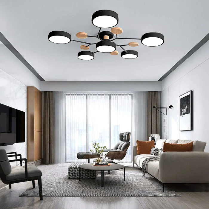 Bright LED ceiling light, modern semi-flush for kitchen.