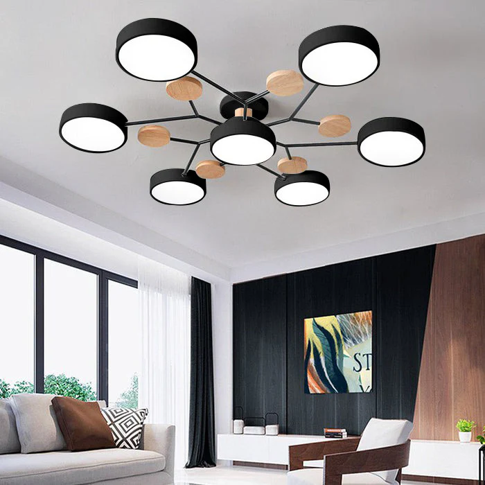 Modern LED halo light, energy-saving semi-flush design.