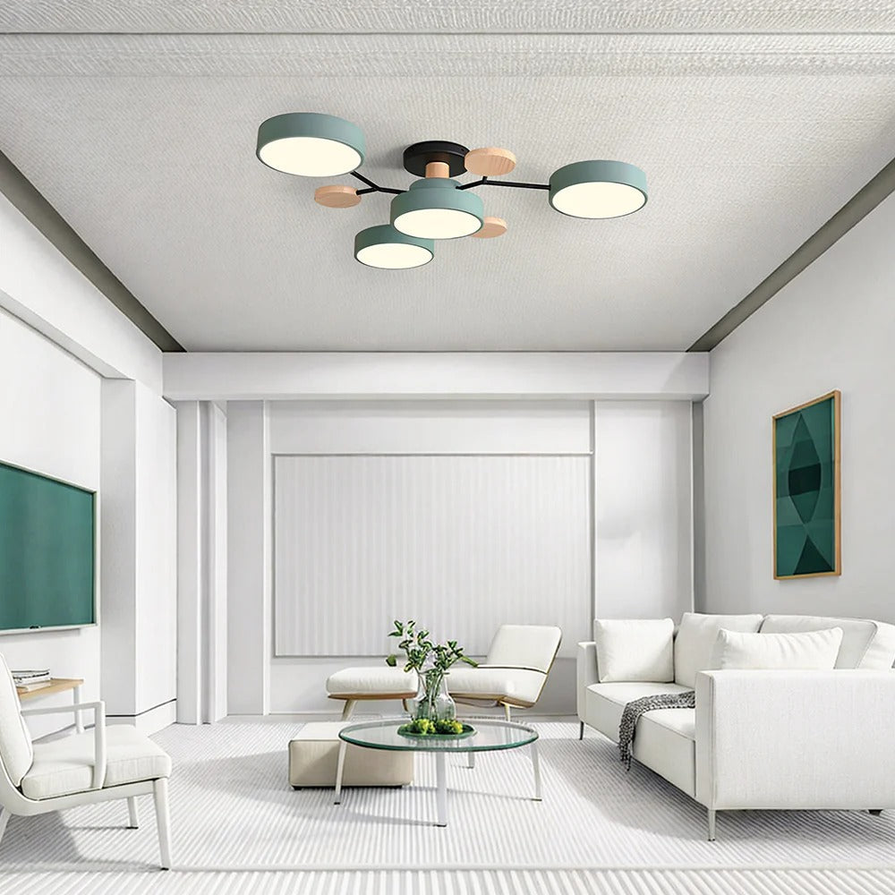 Bright semi-flush LED lamp, modern design for bedrooms.