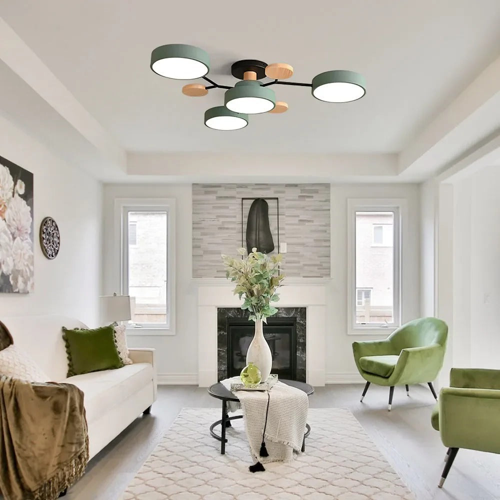 Elegant LED semi-flush ceiling light, modern home aesthetics.