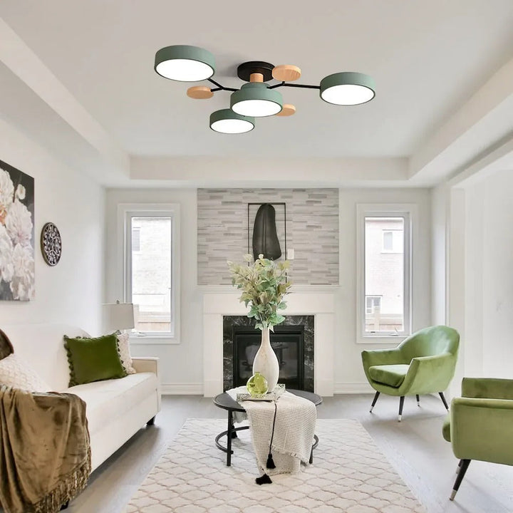 Elegant LED semi-flush ceiling light, modern home aesthetics.