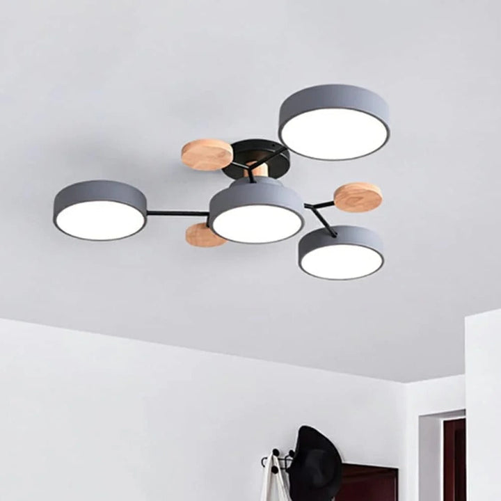 Energy-efficient halo LED lamp for contemporary bedrooms.