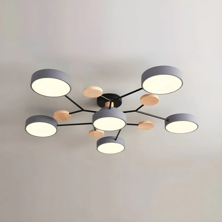 Bright contemporary LED fixture, semi-flush for hallways.