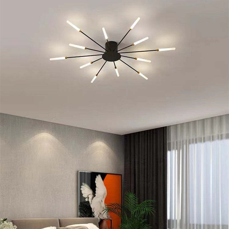 Eye-catching gold LED ceiling lamp, modern fireworks design for luxury homes and hotels.