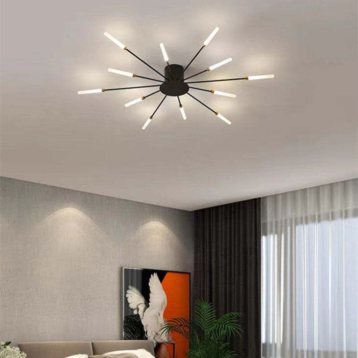 Eye-catching gold LED ceiling lamp, modern fireworks design for luxury homes and hotels.