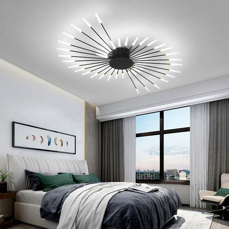 Luxury modern gold LED chandelier, fireworks design, perfect statement piece for dining rooms.