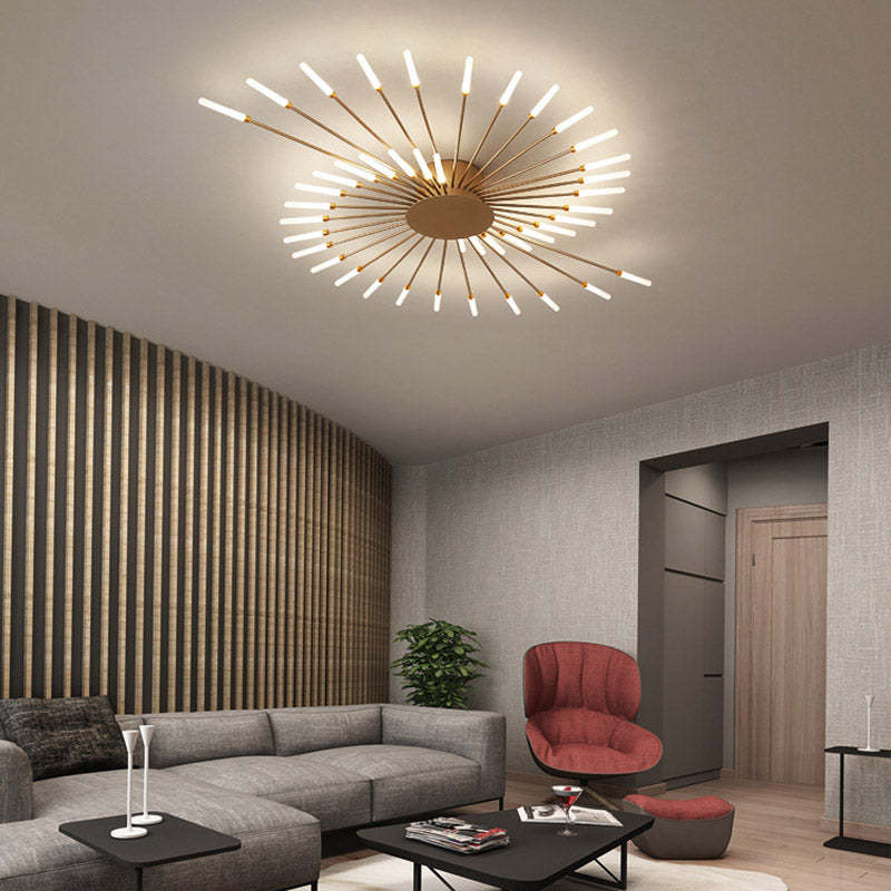 Dimmable black LED ceiling chandelier, modern fireworks style for contemporary home decor.