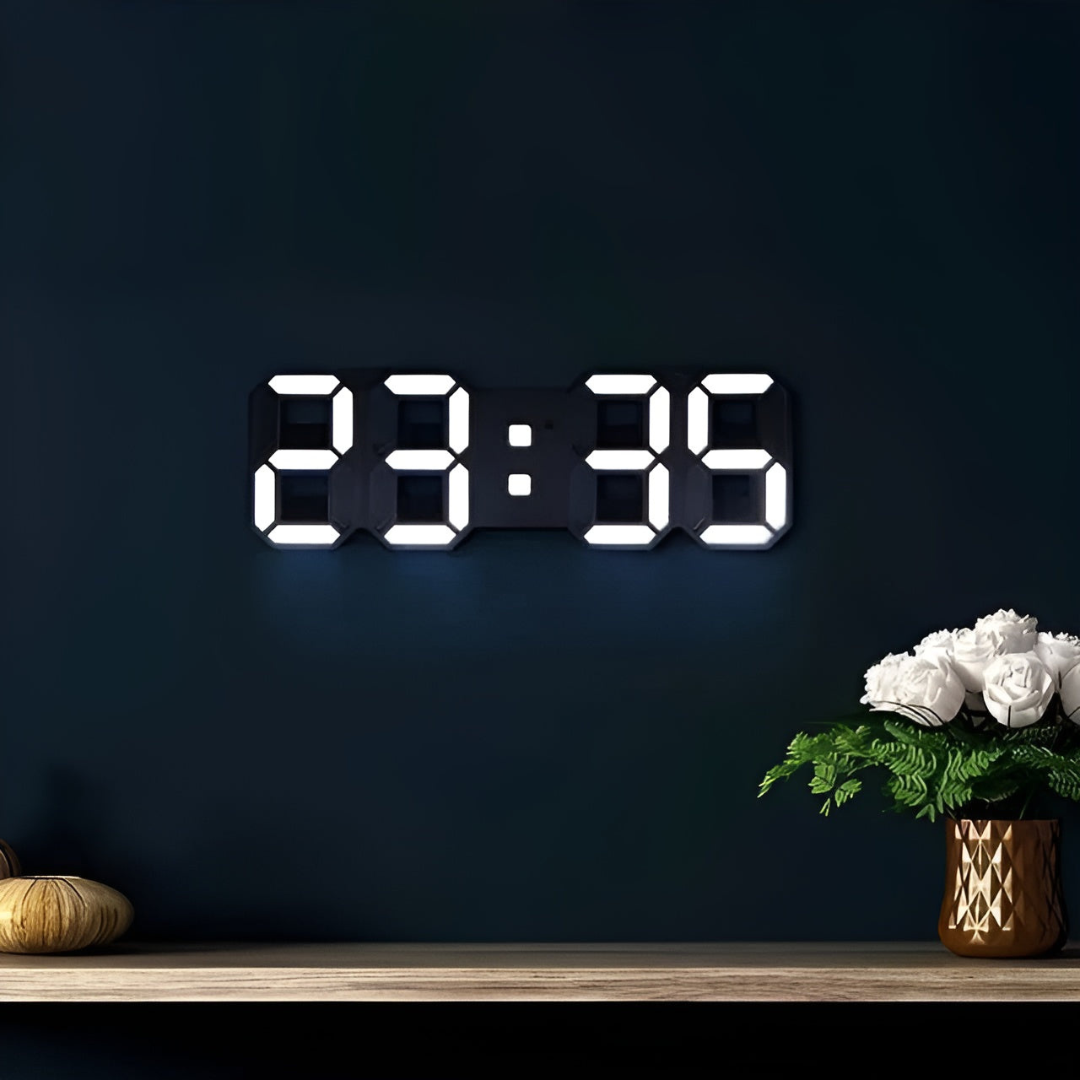 Sleek LED digital clock, perfect wall decor for modern home or professional office space essentials.
