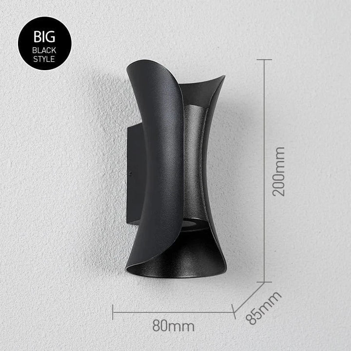 Stylish waterproof LED garden wall light for exterior home lighting. Modern outdoor accent lamp.