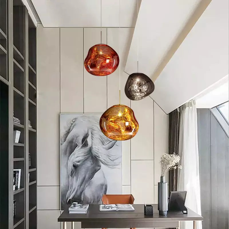Unique red Melt pendant lamp, artistic design ceiling light for dining rooms.
