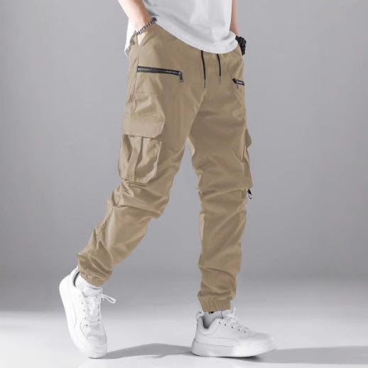 Back view of stylish men's cargo pants, showcasing comfortable fit and modern fashion.