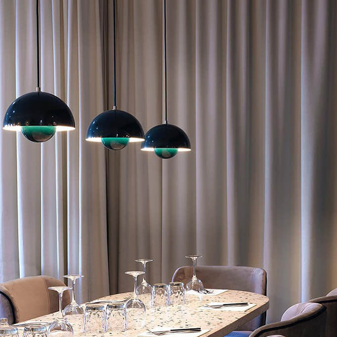 Sleek metal Nordic dome pendant light, adjustable ceiling lamp for a stylish accent in any room.