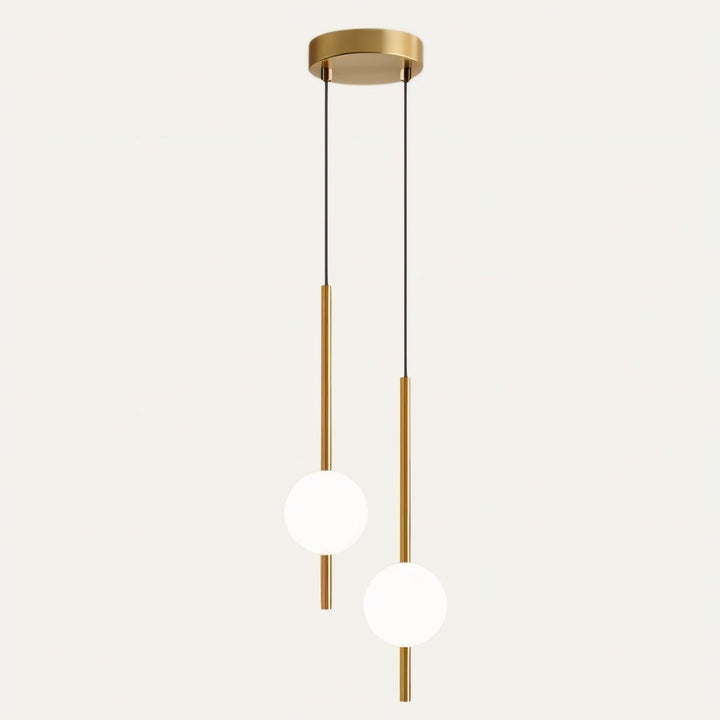 Adjustable modern Nordic LED pendant light, brass, warm white glow for inviting living rooms.