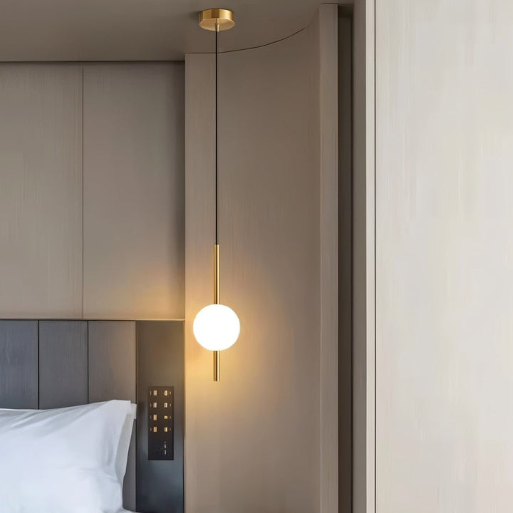 Elegant Nordic pendant light with LED, black finish, ideal for bedroom ambient lighting.