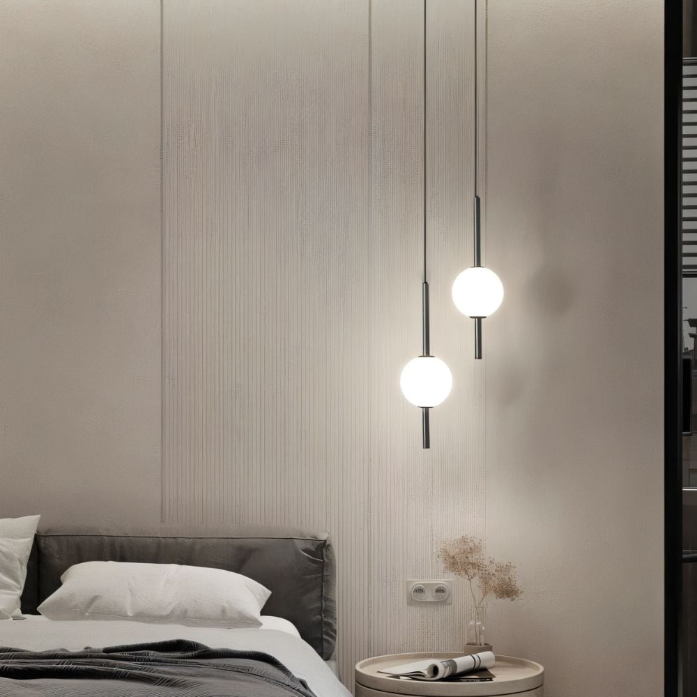 Contemporary LED pendant lamp in brass, Nordic style, warm white light for cozy homes.