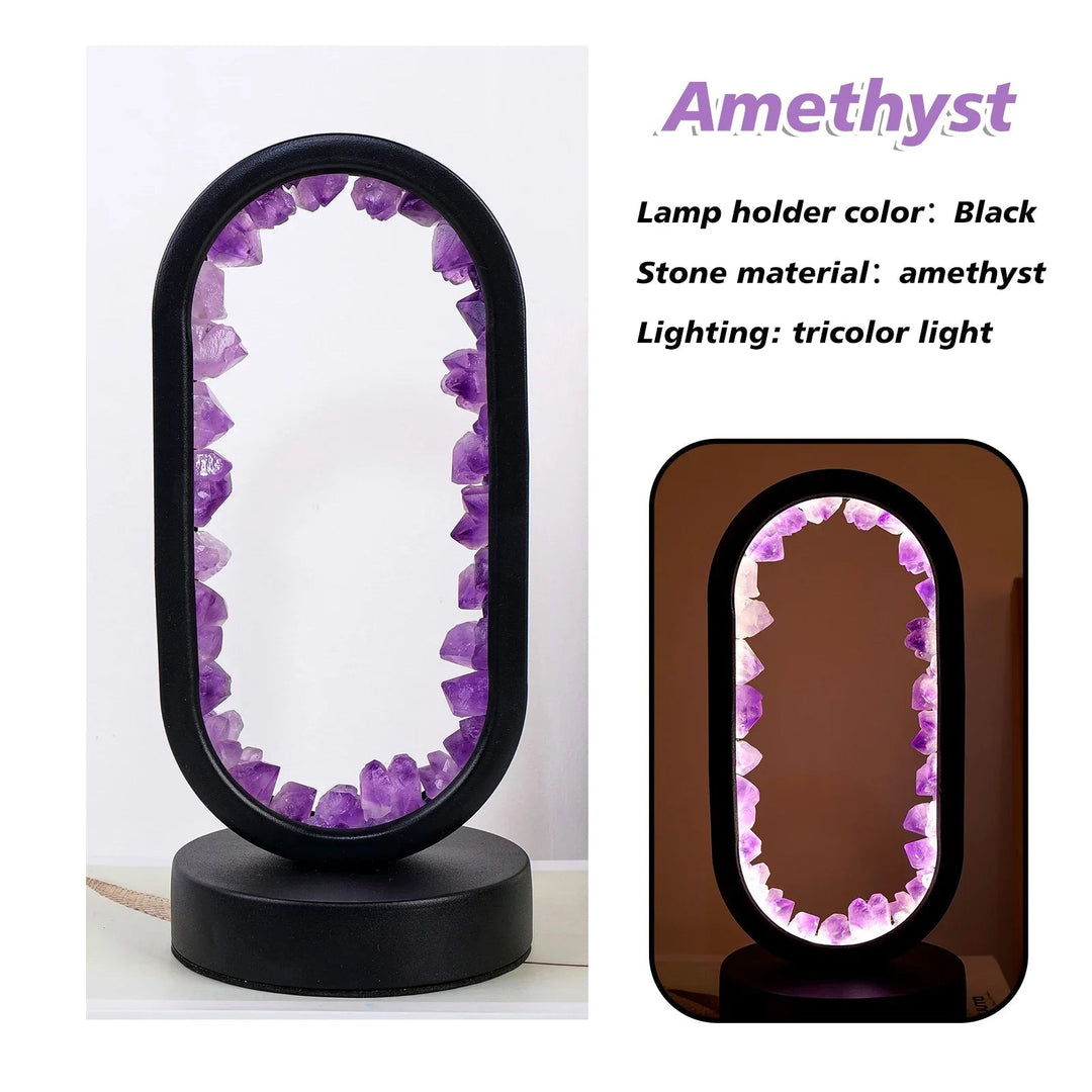 Elegant oval crystal LED table lamp with natural stone base. Perfect for modern home decor.