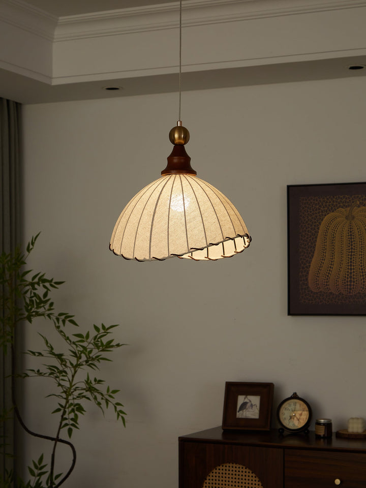 Contemporary ceiling lamp, pleated fabric shade, gold finish, for stylish home decor.