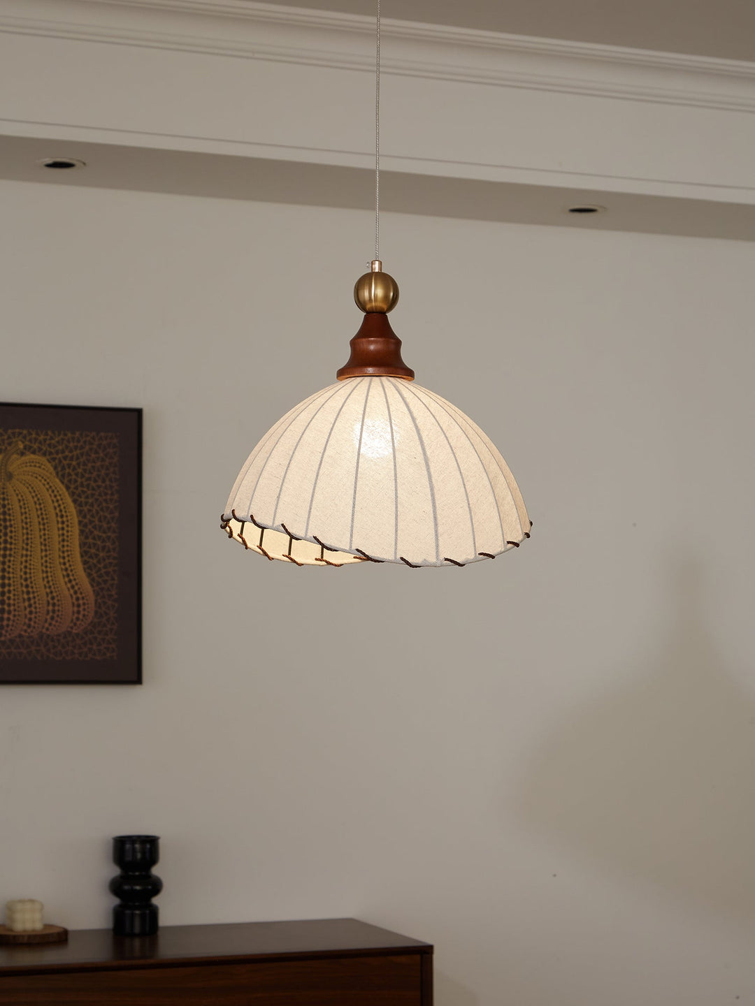 Chic ceiling lamp, modern pleated fabric & gold finish, perfect for sophisticated interiors.