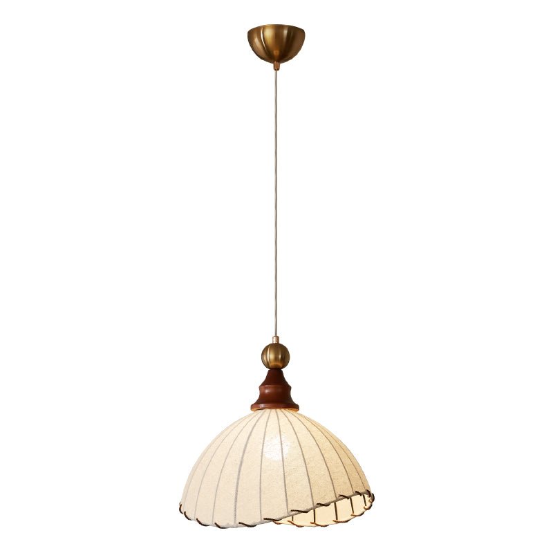 Adjustable modern pendant light, pleated fabric shade, gold accents, beautiful home decor.