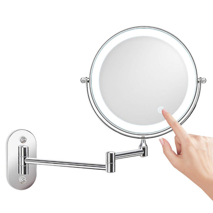 Bright LED shaving & makeup mirror, wall-mounted, rechargeable for cordless use.