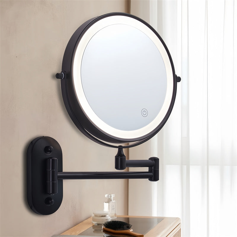 Practical rechargeable LED grooming mirror, wall-mounted, suitable for any modern bathroom.