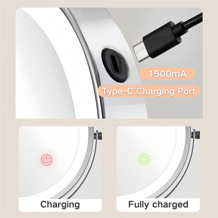 Deluxe wall-mounted LED shaving mirror with magnification, rechargeable for ease of use.