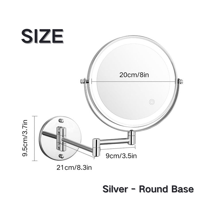 Elegant magnified LED shaving mirror, wall-mounted, ideal for beauty and precise grooming.