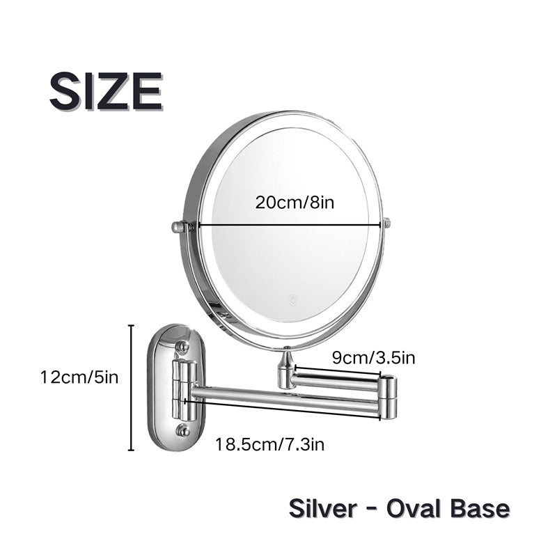 Modern wall-mounted rechargeable LED mirror for convenient shaving, makeup, and beauty.