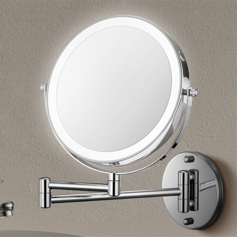 Magnifying LED shaving mirror, rechargeable and wall-mounted, for precise grooming details.