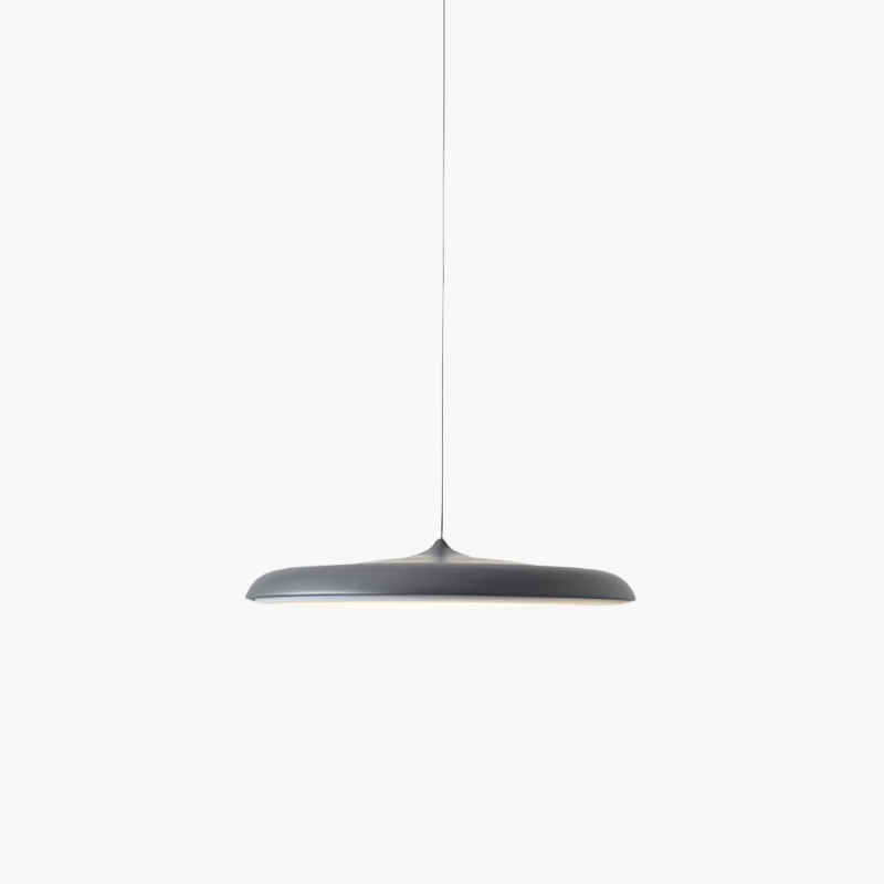 Elegant LED ceiling lamp, brushed metal finish, modern Scandinavian home decor.