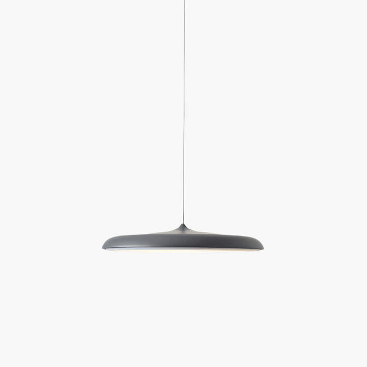 Elegant LED ceiling lamp, brushed metal finish, modern Scandinavian home decor.