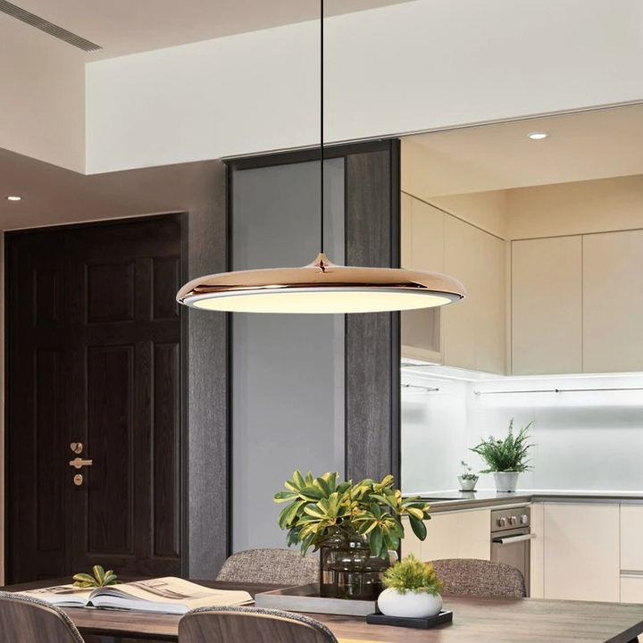 Elegant LED pendant ceiling lamp, acrylic and metal, ideal for modern interior design.