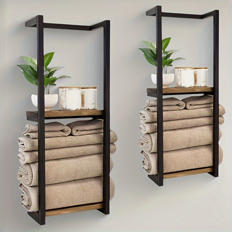 Sleek bathroom space-saving towel rack, stainless steel, enhances modern decor and keeps towels tidy.