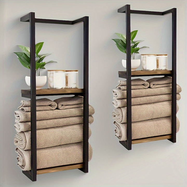 Sleek bathroom space-saving towel rack, stainless steel, enhances modern decor and keeps towels tidy.