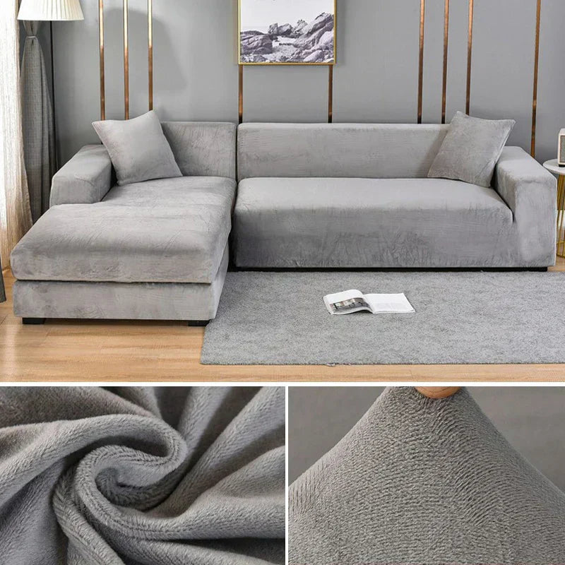 Practical black stretch sofa cover, durable, stain-resistant, and perfect for pets.