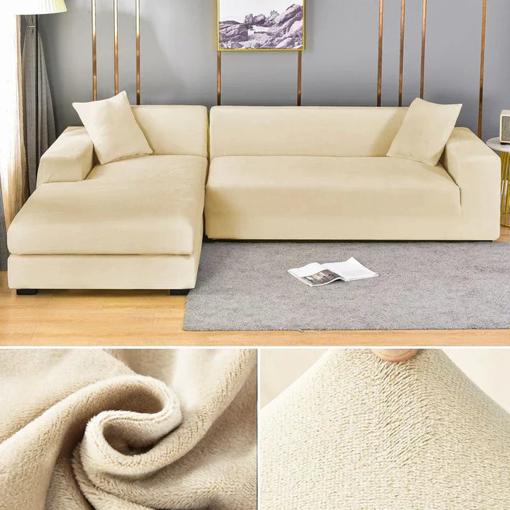 Contemporary cream furniture protector, wrinkle-free, washable, and adds style.