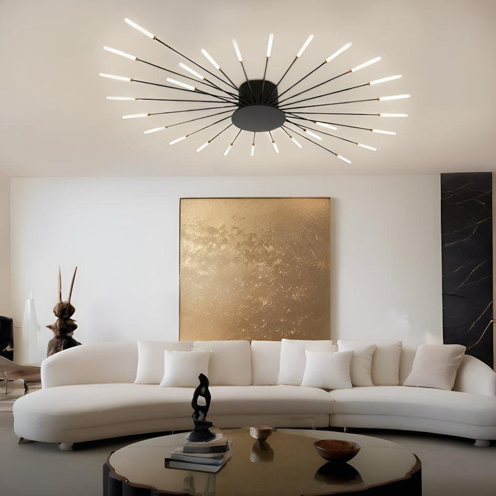 Modern Swirl LED Ceiling Light, firework design, energy-efficient & dimmable for stylish home decor.