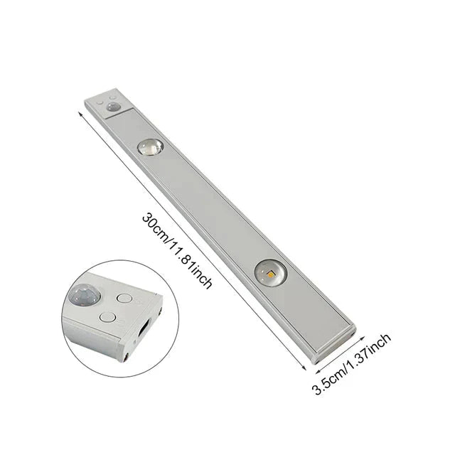 "Motion Sensor LED Light Fixture, wireless, adjustable, sleek design in black, perfect for lighting hallways and living rooms
