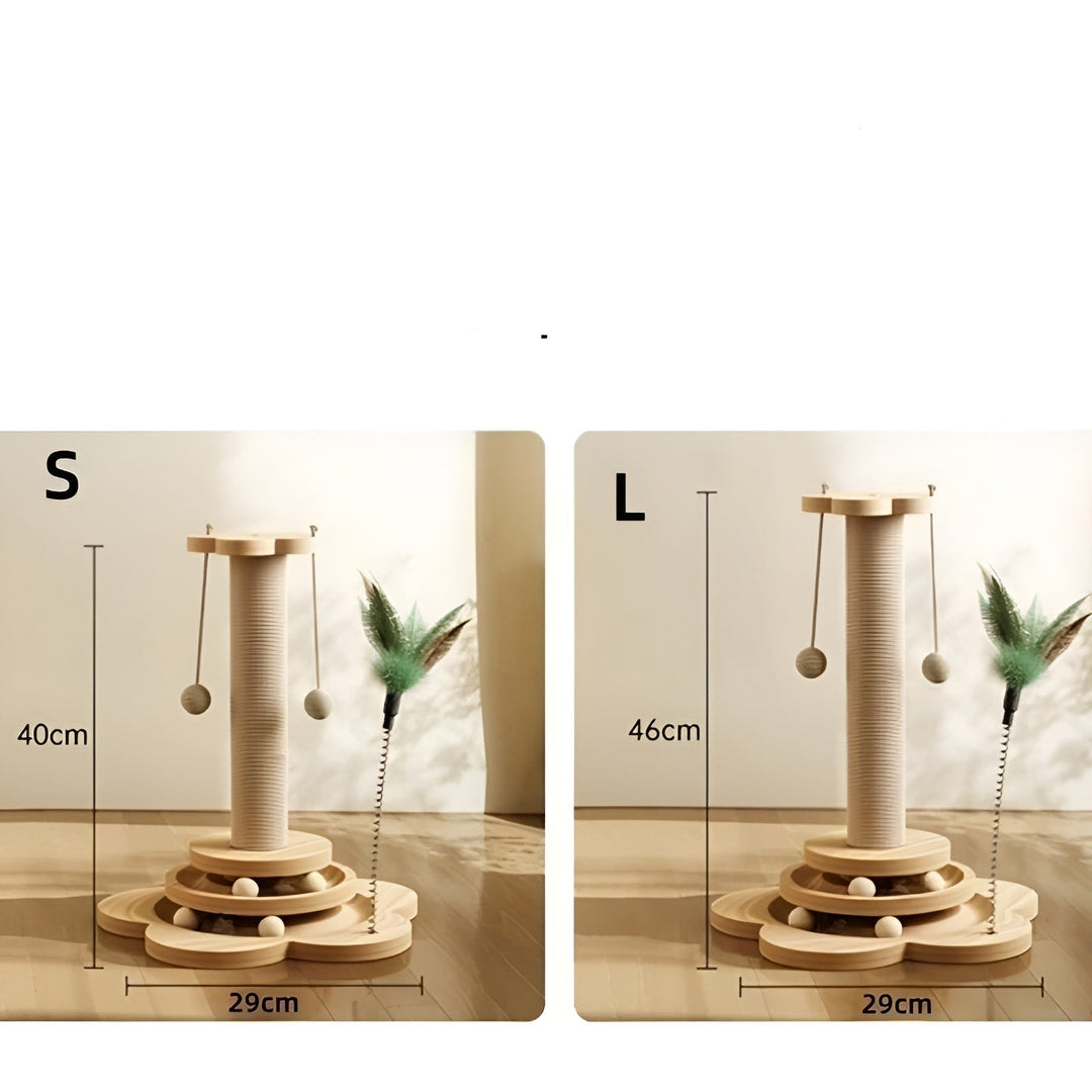 Premium natural wood cat toy & scratching post, offering multi-level fun for active felines.