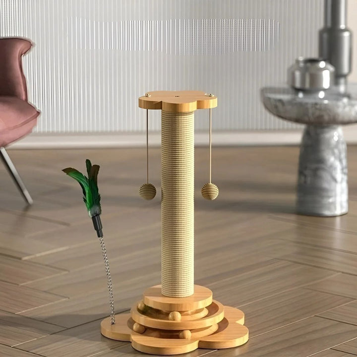 High-quality multi-level wooden cat scratcher, an essential pet supply for active indoor cats.
