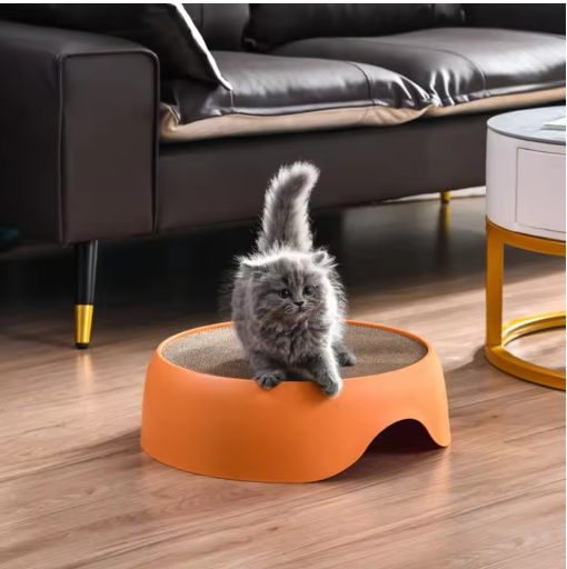 Multifunctional cat bed with sisal scratching surface & soft plush cushion for feline comfort & play.