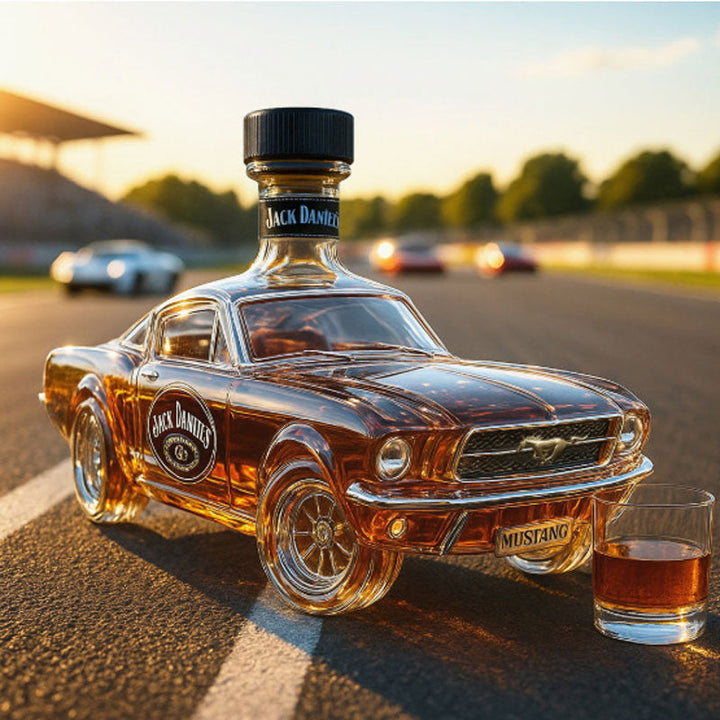 Stylish Mustang car decanter, a centerpiece for your home bar, perfect for whiskey and automotive decor.