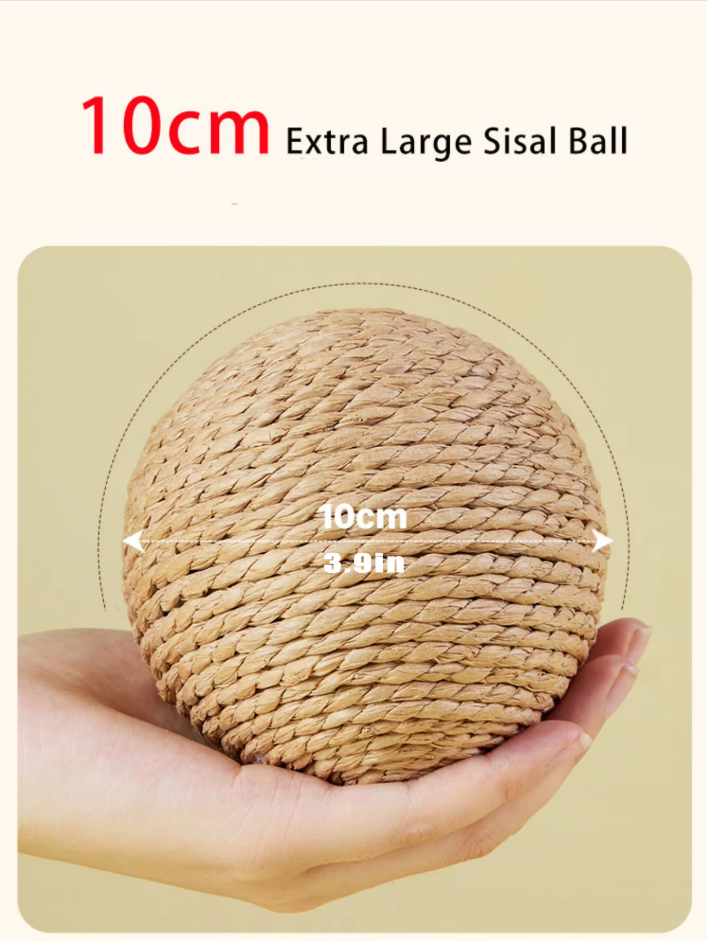 Natural sisal scratching play ball for cats, perfect for claw care & feline enrichment.