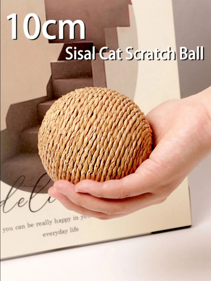 Durable sisal cat scratching ball, an interactive natural toy for healthy claws & playful exercise.