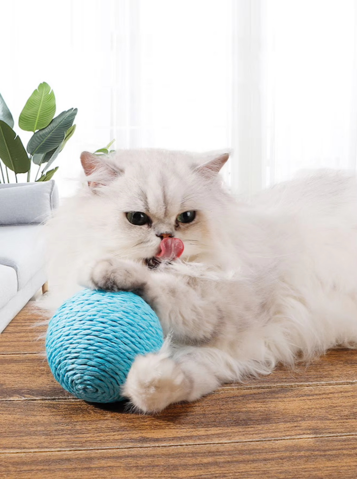 Cat's sisal scratching play ball, a natural pet care accessory for scratching & interactive play.