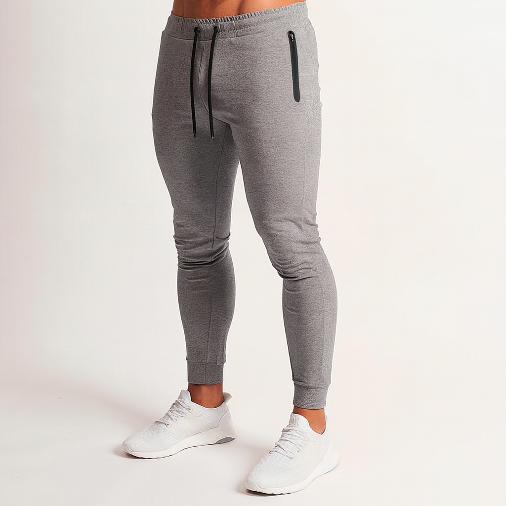 Men's new navy blue slim fit performance joggers, perfect polyester pants for active men.