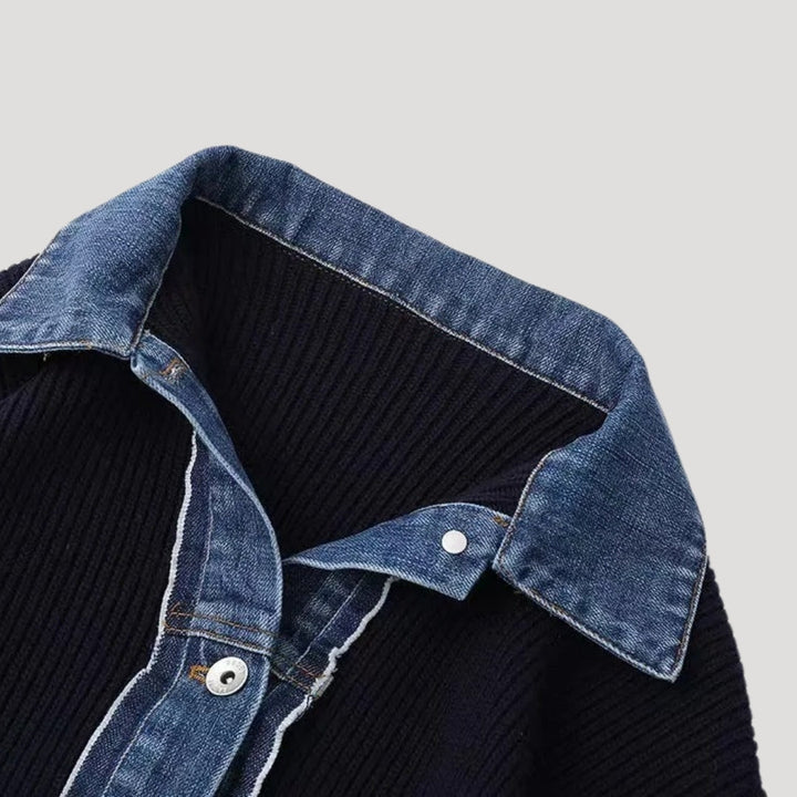 Casual women's layered spring jacket in navy, button-down front, perfect outerwear.
