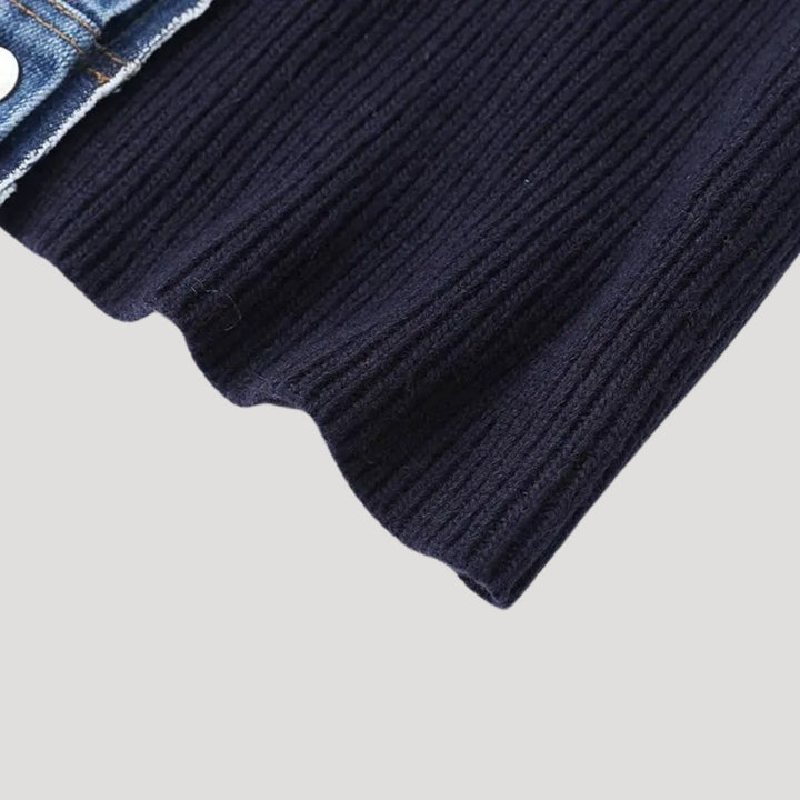 Spring fashion women's navy layered cardigan jacket, button-down, versatile outerwear.