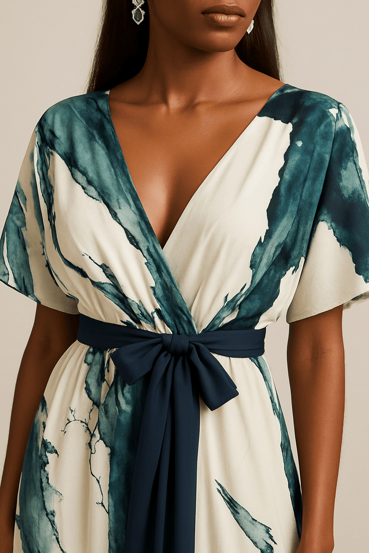 Versatile women's long watercolor print dress, perfect for summer parties. Elegant, flowing & comfortable.